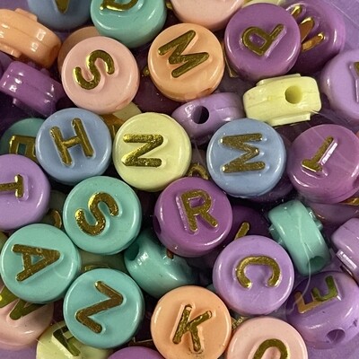 Acrílico Redondo Opaco Mix Colores Pasteles Letras Doradas 10 mm