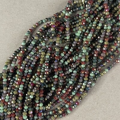 Cristal Dona Facetada Opaca Lustre 3 x 2.5 mm Mix Verdes, Granate, Aqua
