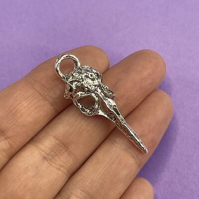 Dije de Metal Plateado Cráneo de Pájaro 41 x 14 x 11 mm
