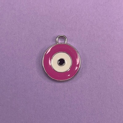 Dije de Metal Esmaltado Redondo Ojito Turco Fucsia 21 x 16 x 2 mm