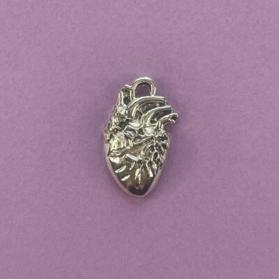 Dije de Metal Plateado Corazón Anatómico Labrado 25 x 16 x 4 mm