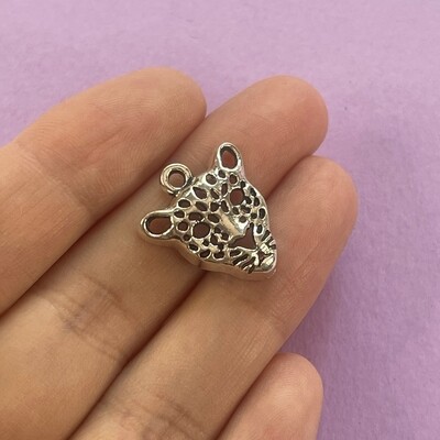 Dije de Metal Plateado Animal Cabeza Leopardo 20 x 18 x 5 mm