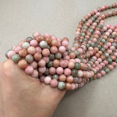 Piedra Natural Jade Redondo 6 y 8 mm Teñido Mix Rosa y Verde