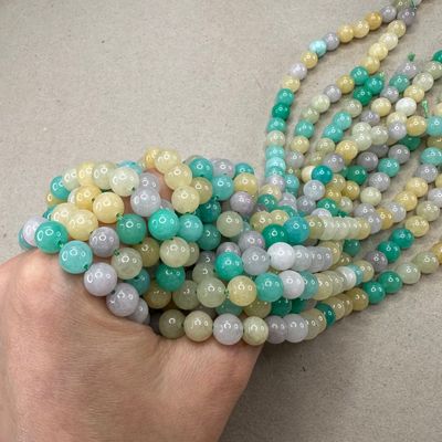 Piedra Natural Jade Blanco Redondo 8 mm Teñido Amarillo y Verde