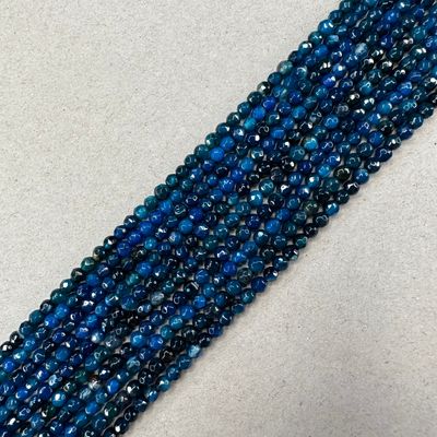 Piedra Natural Agata Redonda Facetada 4 mm Azul Marino