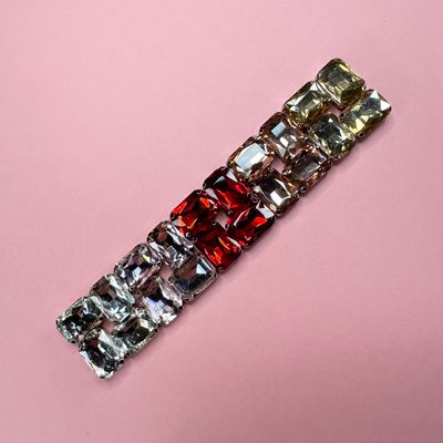 Cristal de Bordar C/Base en Metal Plateado Rectángulo Facetado 14 x 10 x 6 mm