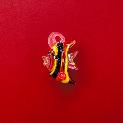 Dije de Cristal Murano Pez 35 x 25 x 16 mm Rojo, Amarillo y Negro