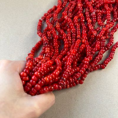 Piedra Natural Nácar Barril Teñido 6 x 6 x 2.5 mm Rojo