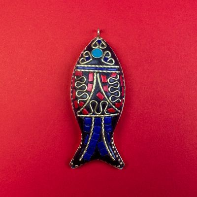 Dije de Metal Dorado Pez Indonesia 65 x 25 x 10 mm Combinado Azul