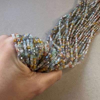 Cristal Cubo Mini Lustre 2.5 x 2.5 mm MIX Verde Menta, Gris Mostaza