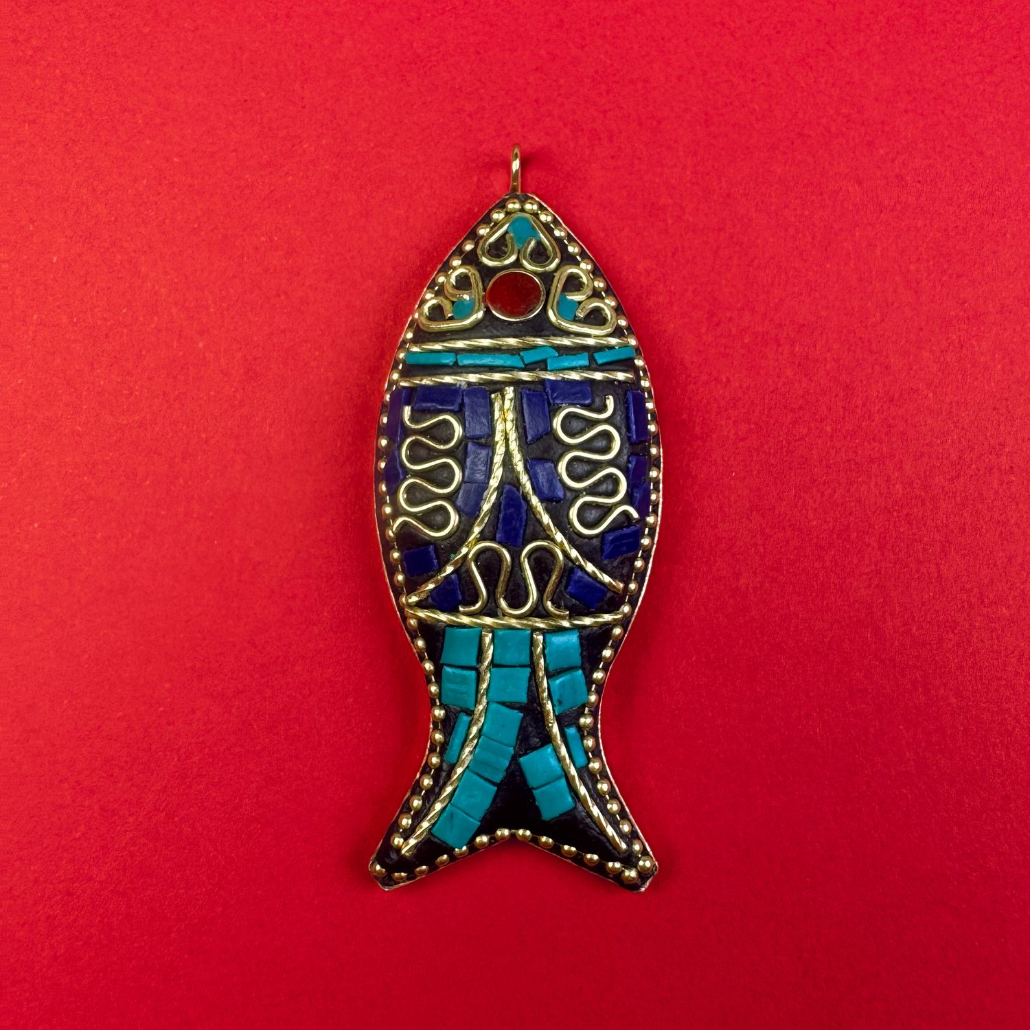 Dije de Metal Dorado Pez Indonesia 65 x 25 x 10 mm Combinado Turquesa