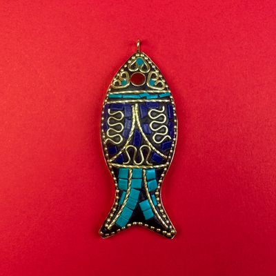 Dije de Metal Dorado Pez Indonesia 65 x 25 x 10 mm Combinado Turquesa