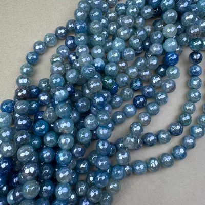 Piedra Natural Agata Redonda Facetada Lustre 12 mm Azul