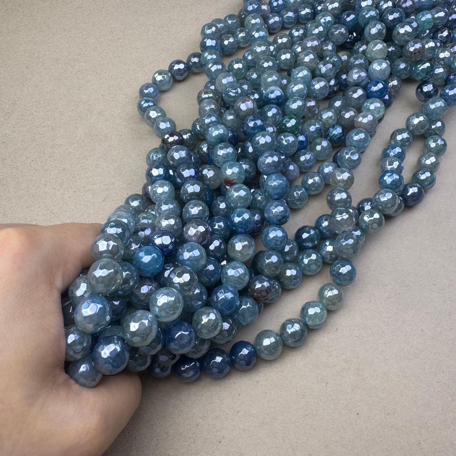 Piedra Natural Agata Redonda Facetada Lustre 12 mm Azul