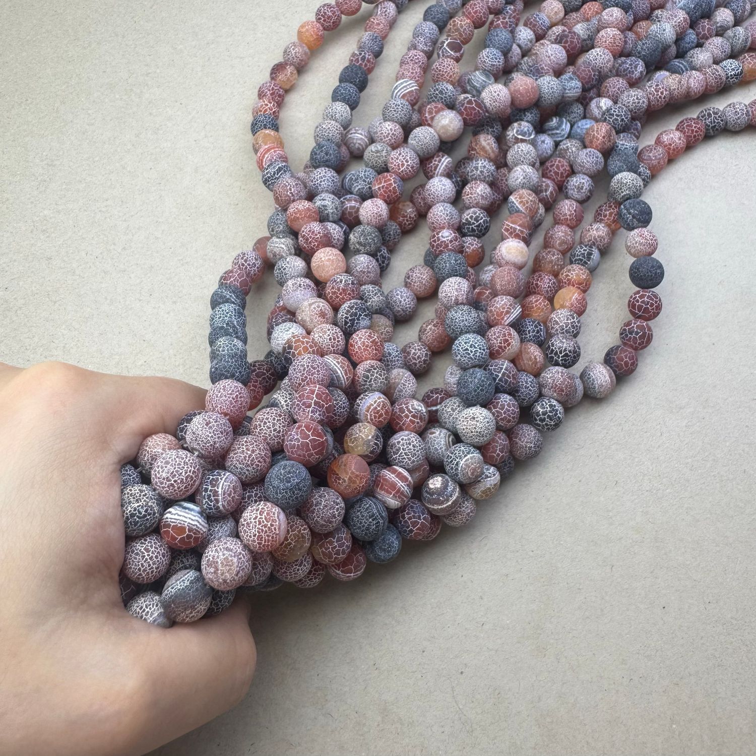 Piedra Natural Agata Redonda Esmerilada Craquelada 10 mm Marrón