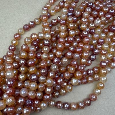 Piedra Natural Agata Redonda Facetada Lustre 10 mm Arena y Naranja