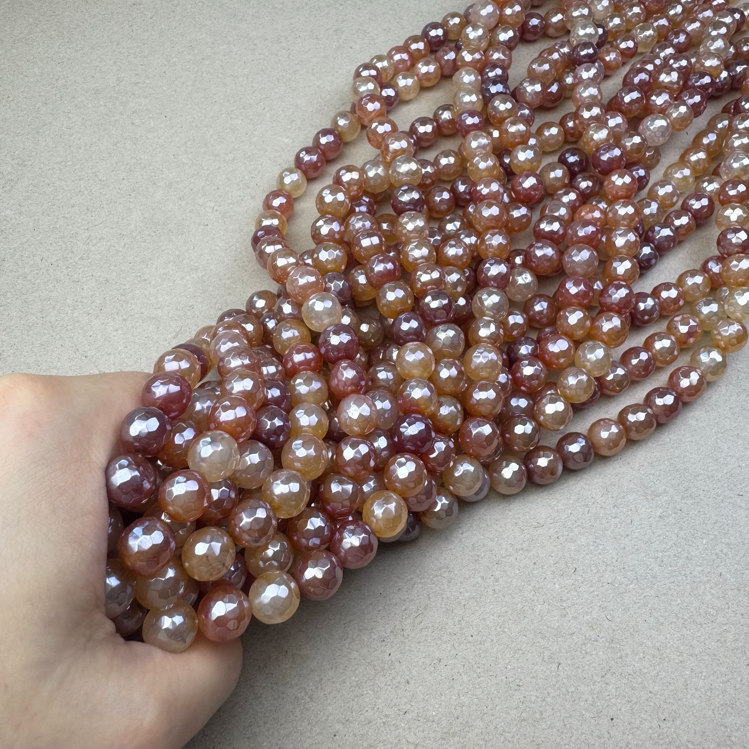 Piedra Natural Agata Redonda Facetada Lustre 10 mm Arena y Naranja