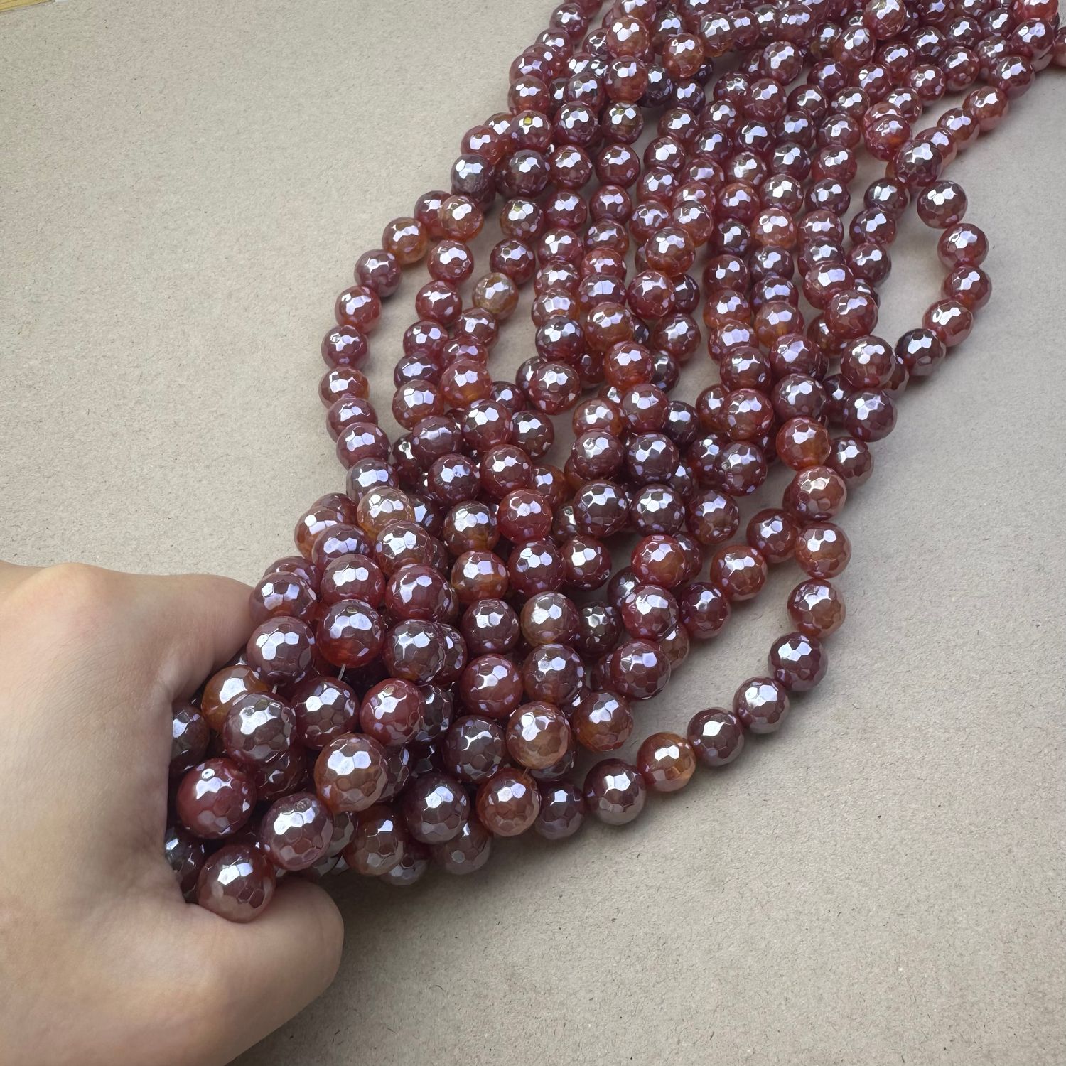 Piedra Natural Agata Redonda Facetada Lustre 12 mm Naranja