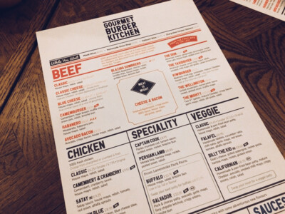 A3 Disposable menus