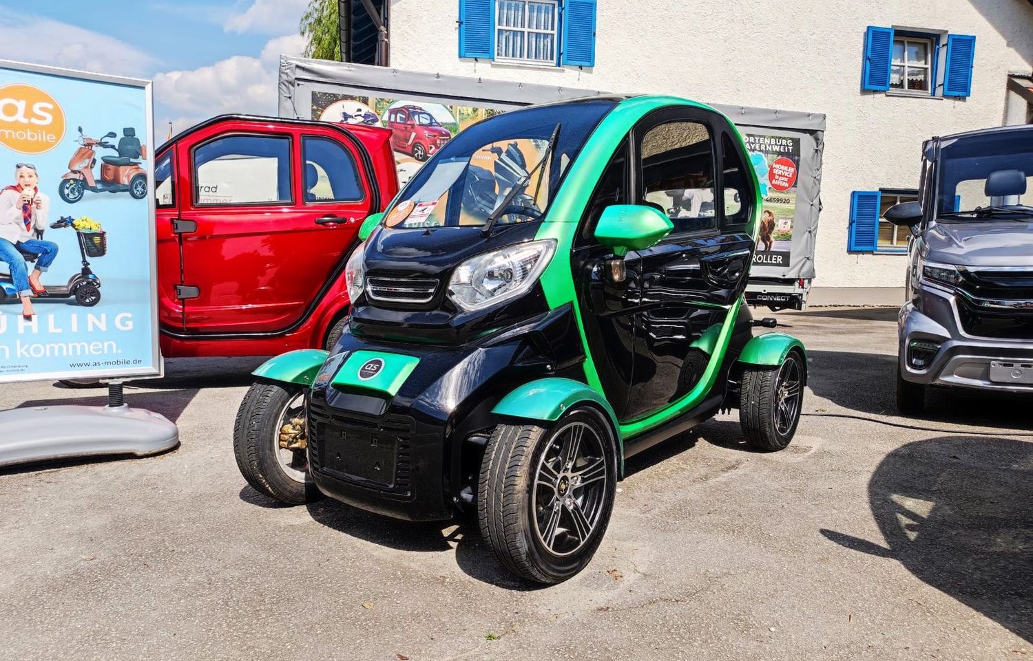 Kabinenroller GECO BEACH gebraucht mit LITHIUM-AKKU, inkl. Klimaanlage | 25 km/h 45 km/h | Mopedauto,  Microcar, Anaig, Alternative zu Aixam Twizy