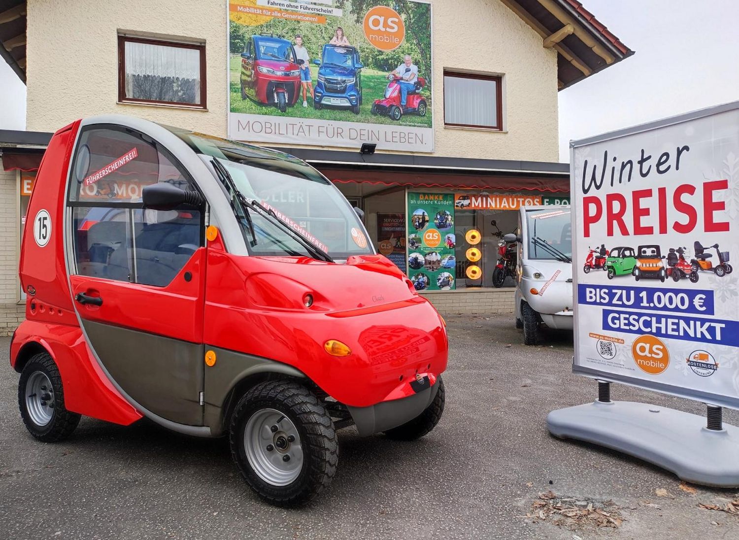 Kabinenroller CHARLY gebraucht 15 km/h - ferrarirot - Elektromobil, Krankenfahrstuhl, Seniorenmobil - ohne Führerschein fahren erlaubt