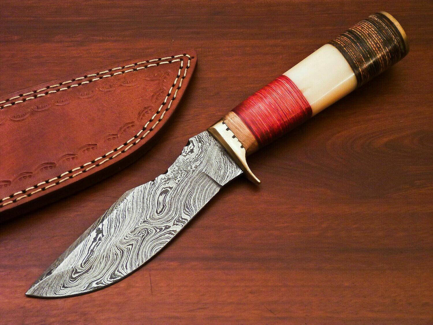 Forged Knives Axe "" HAND MADE DAMASCUS FIXED BLADE HUNTING KNIFE - BRASS  GUARD