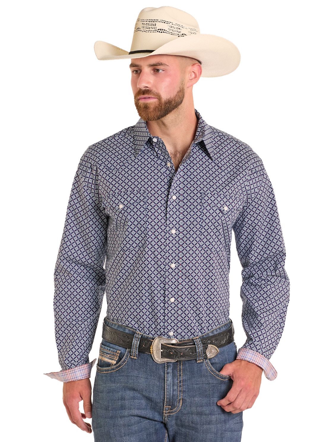 Panhandle Slim Rough Stock Long Sleeve Print Shirt RMB2S06545, XS-5X: XS