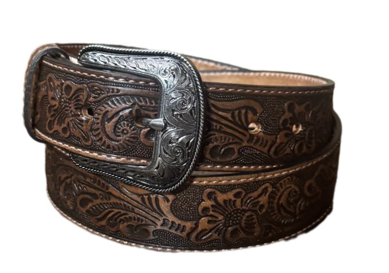 Heritage Brown Western Floral Stitched Belt 2292