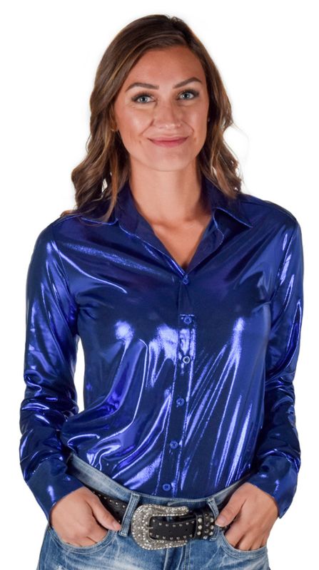 Cowgirl Tuff Pullover Blue Shiny Metallic C023-100839-SPC Cowgirl Tuff Pullover Blue Shiny Metallic C023-100839-SPC