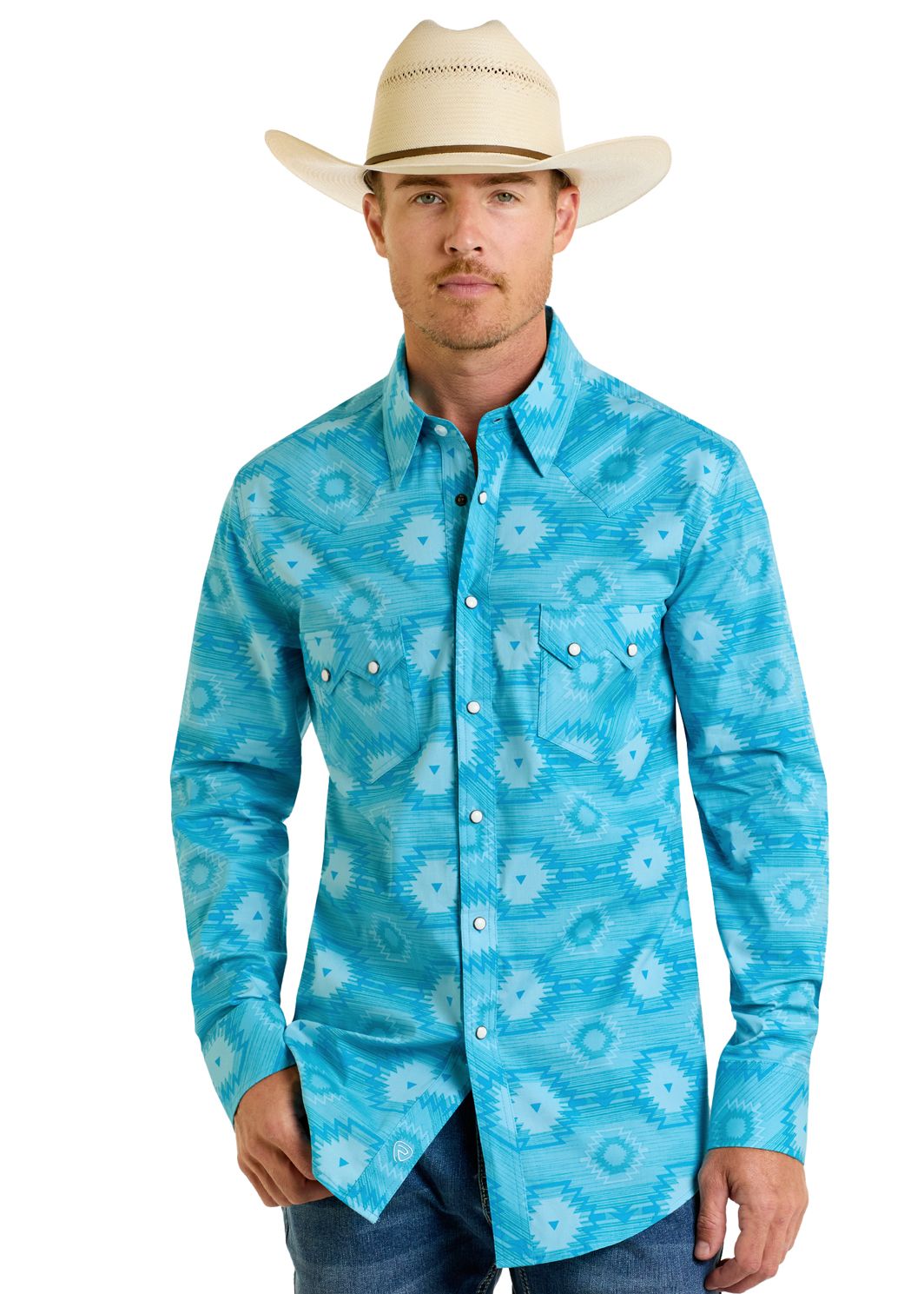 Rock & Roll Aztec Print Long Sleeve Snap BMN2S06482, XS-5X: S