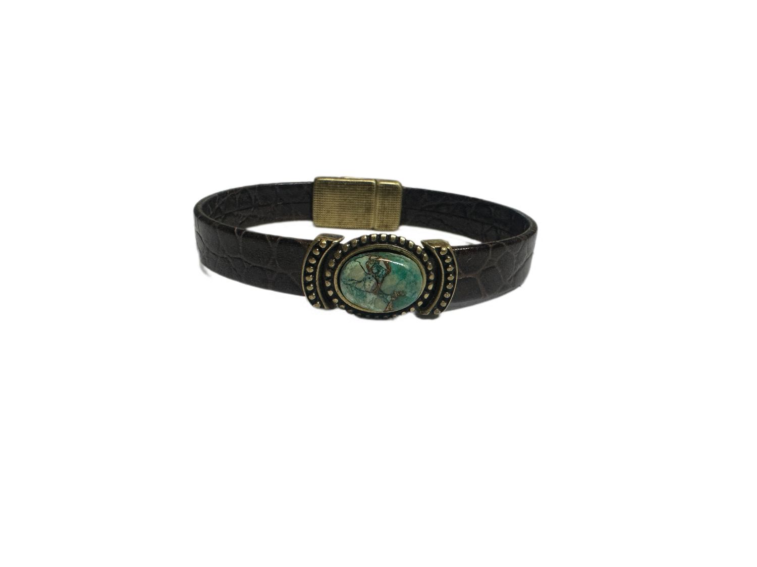Handmade Leather Magnetic Bracelet With Stone