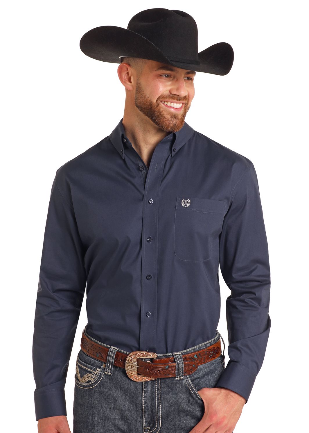 Rock & Roll Mens Long Sleeve Button Up Black PMB2S05431, XS-5X: S