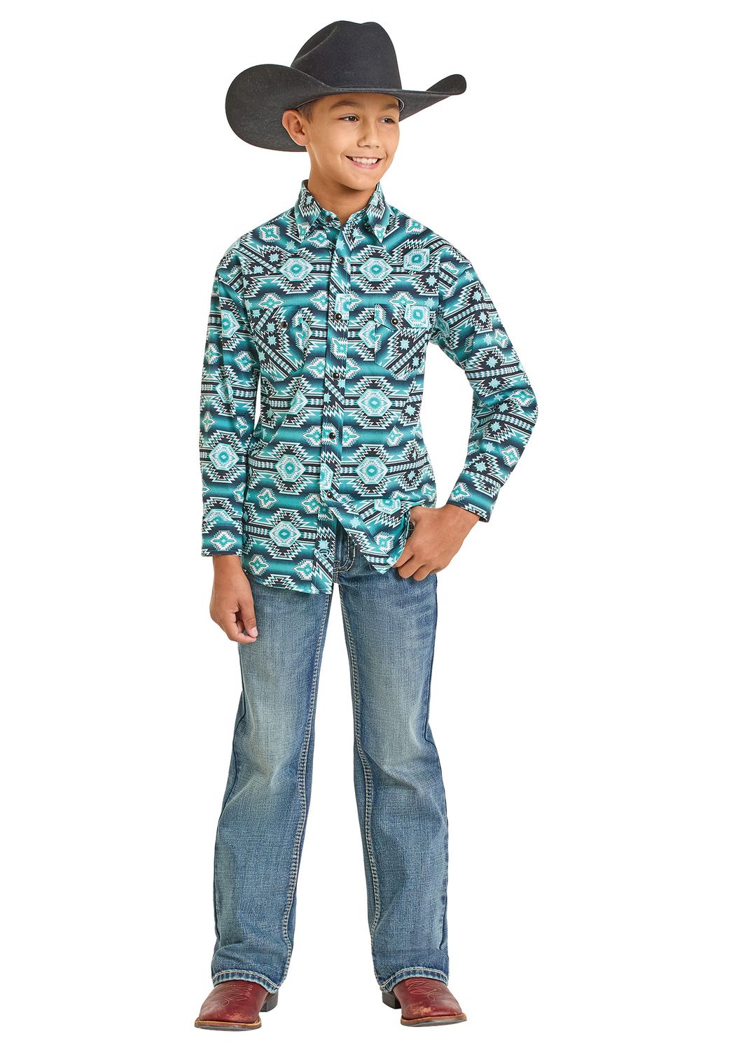 Rock & Roll Long Sleeve Aztec Snap BBN2S07146, Kids Shirts: X Small