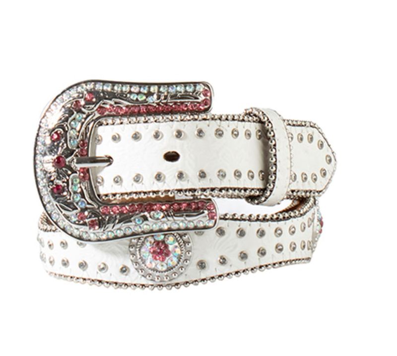 Nocona Girls Scaloped White Leather Belt N4442305