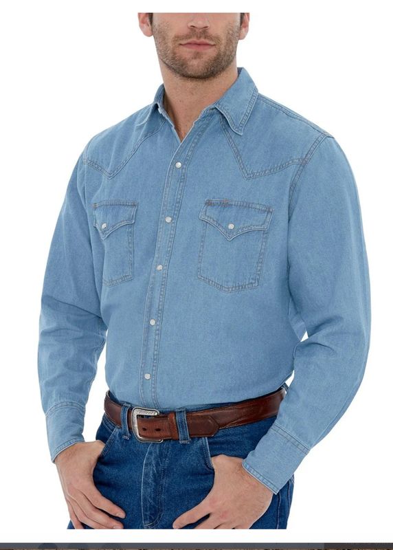 Ely Cattleman Long Sleeve Washed Denim Western Snap Shirt