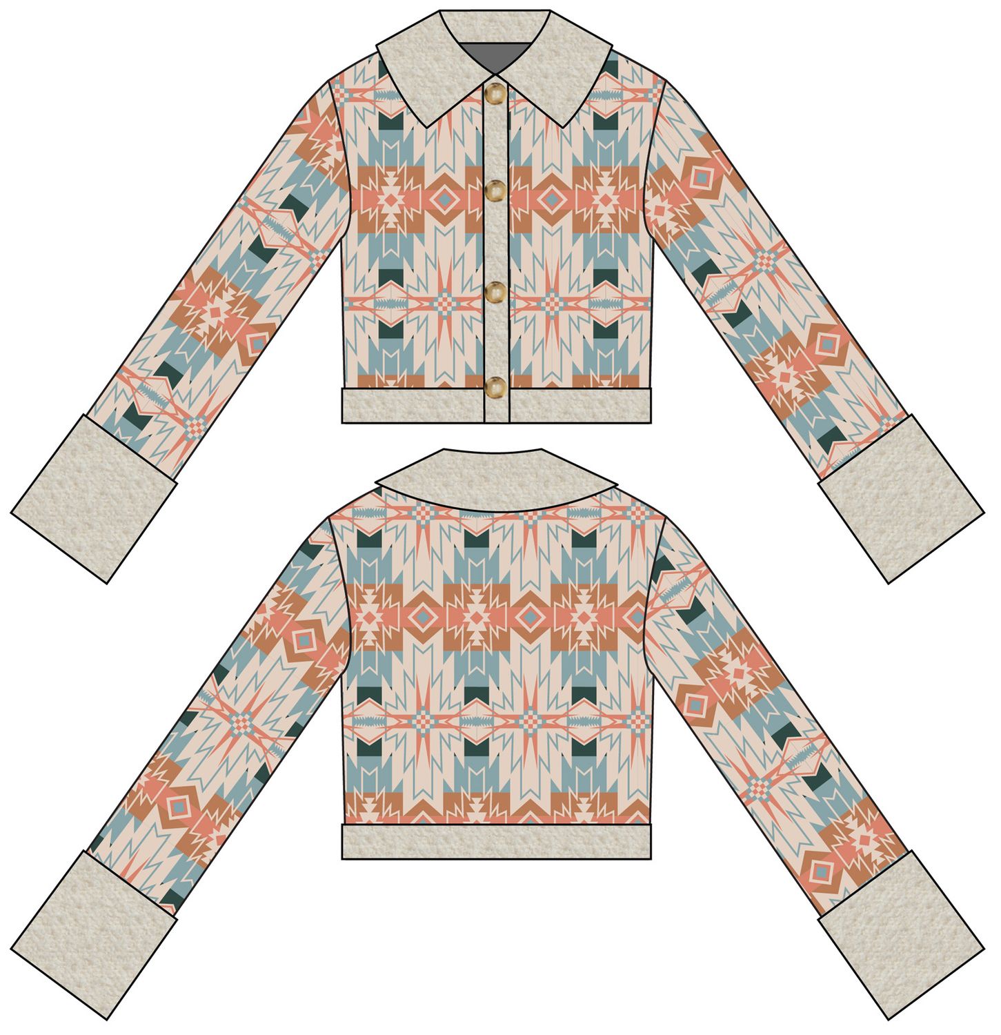 Rock & Roll Aztec Knit Jacket With Sherpa BW92C07017, Womens Jacket: XSmall