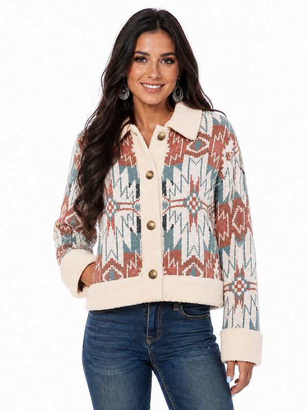 Rock & Roll Aztec Knit Jacket With Sherpa BW92C07017
