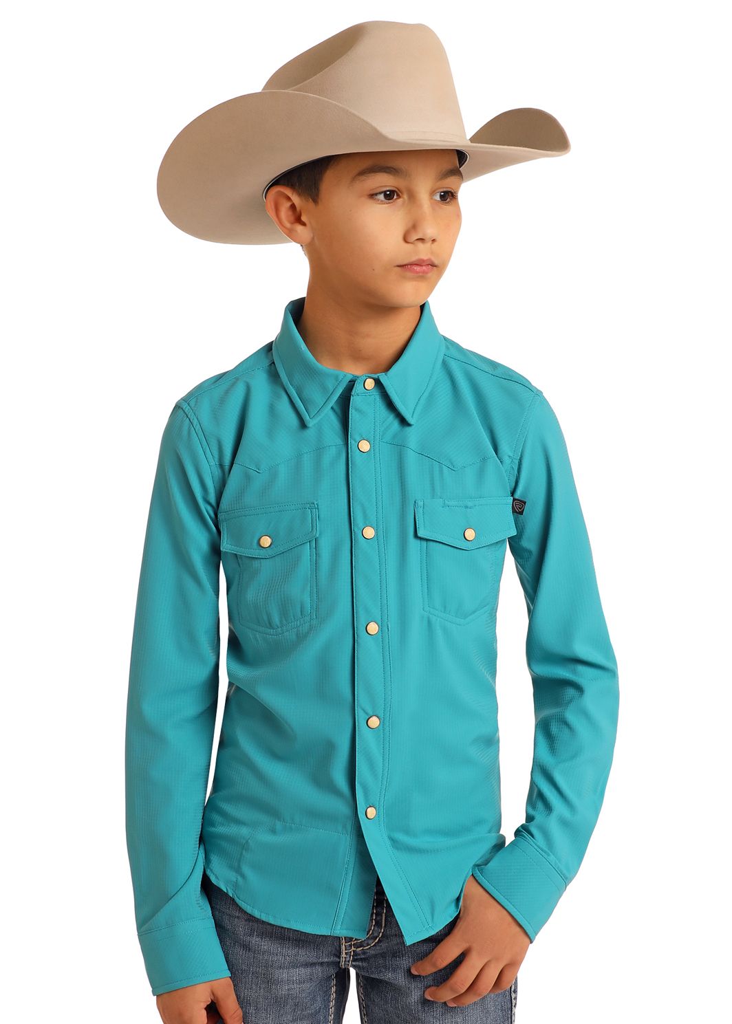Rock & Roll Tek Long Sleeve Solid Peacock Snap BBN2S06797, Kids Shirts: X Small
