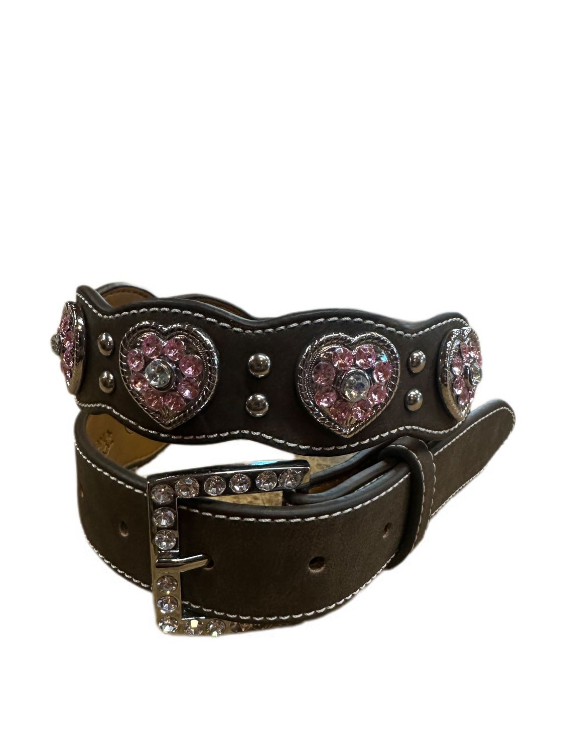 Nocona Girls Brown And Pink Crystal Belt N4427044, Belts Kids: 18