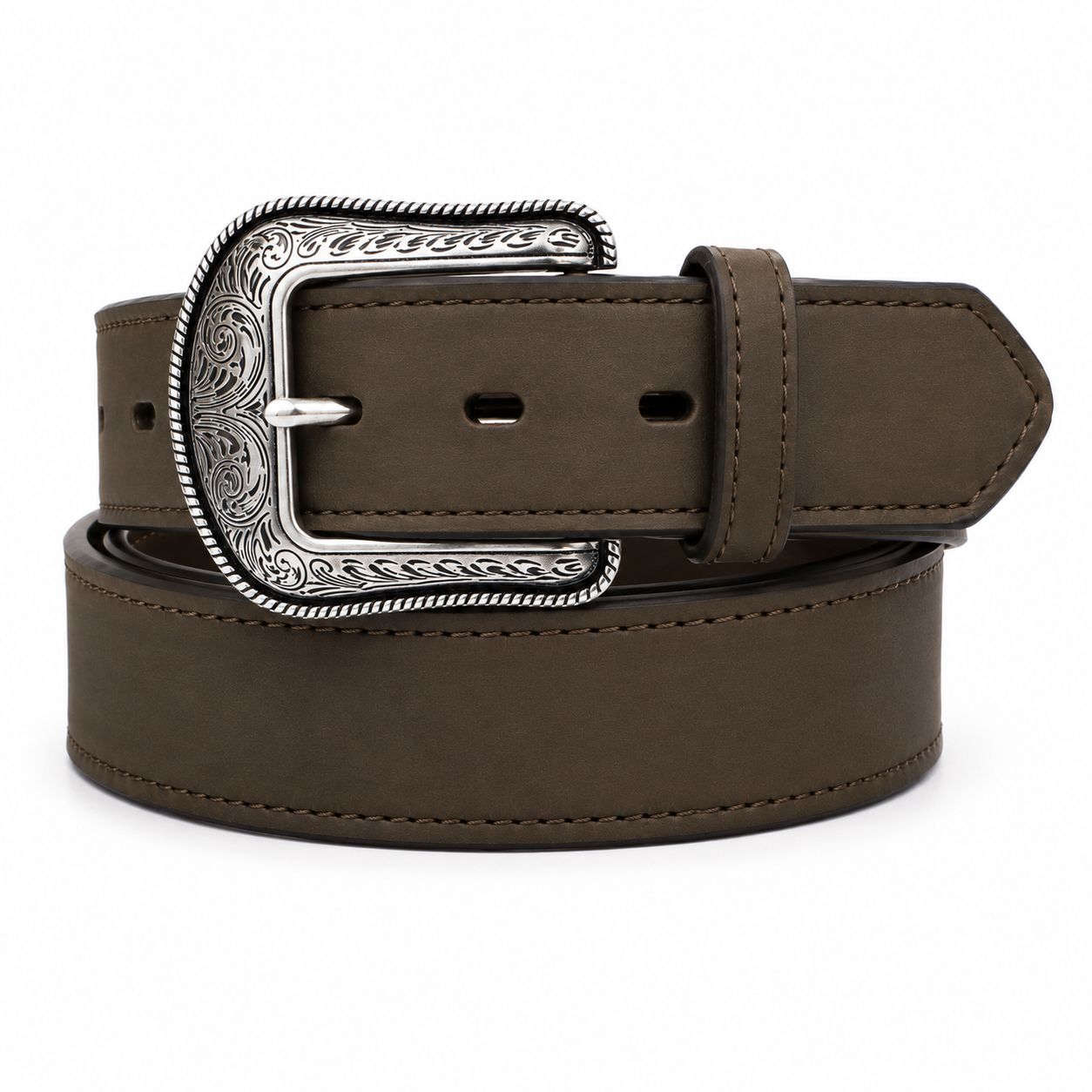 3DBrown Western Leather Belt with Engraved Buckle D1022 3DBrown Western Leather Belt with Engraved Buckle D1022, Belts - Men: 26