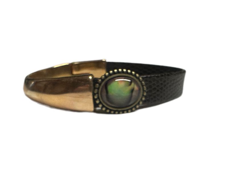 Handmade Leather Magnetic Bracelet with Stone