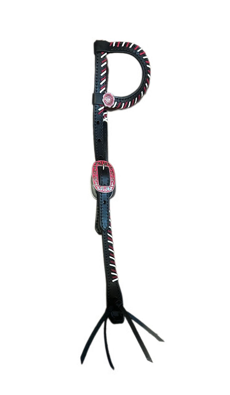 Wyoming Saddle Company One Ear Headstall W/ Pink and Silver Whip Stitch