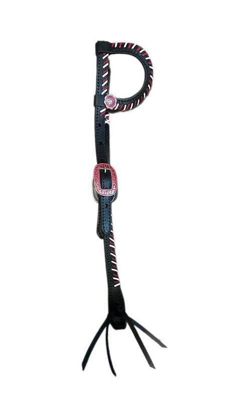 Wyoming Saddle Company One Ear Headstall W/ Pink and Silver Whip Stitch