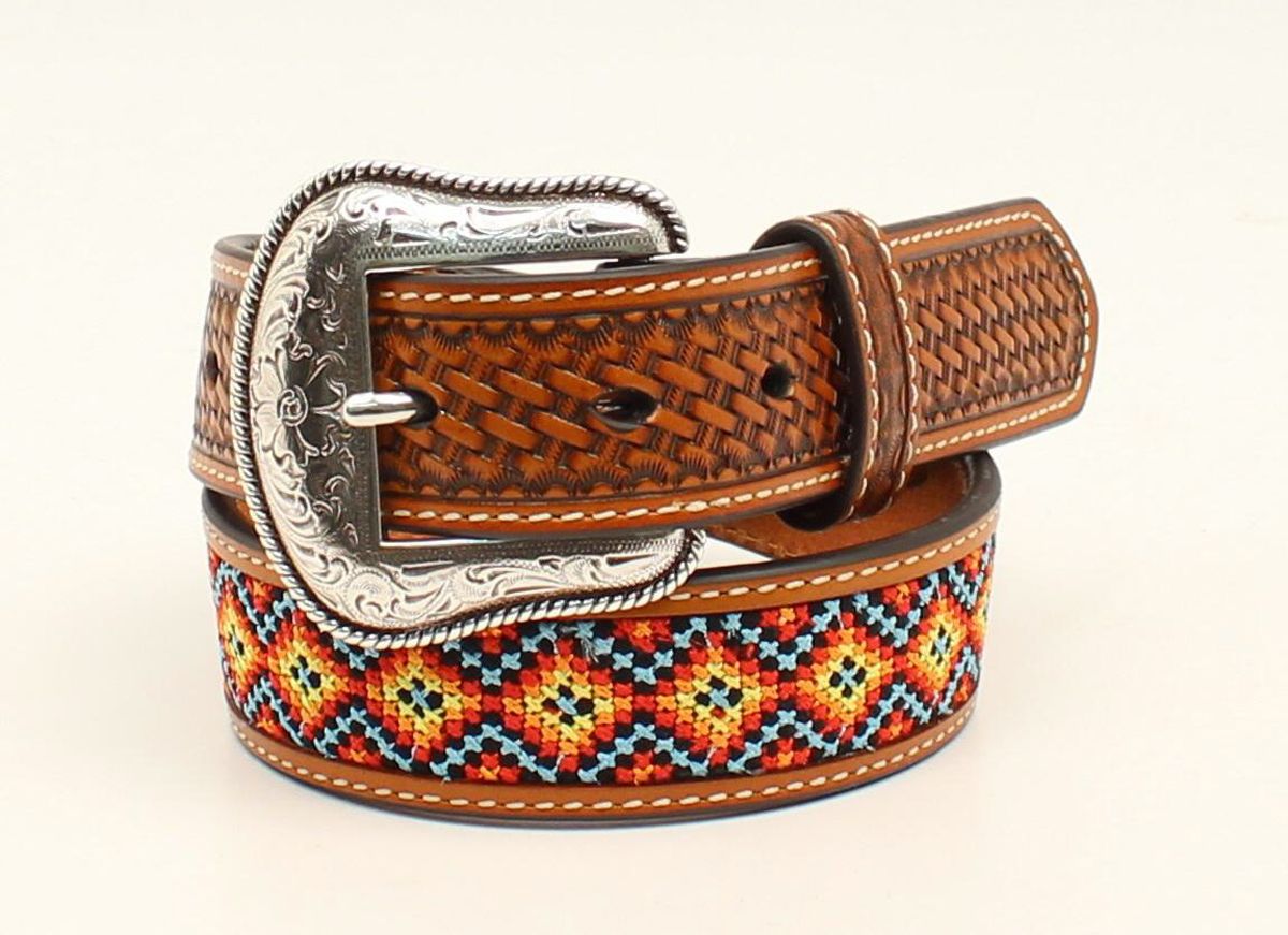 Nocona Boys Embroidered Leather Belt - N4436008, Belts Kids: 18