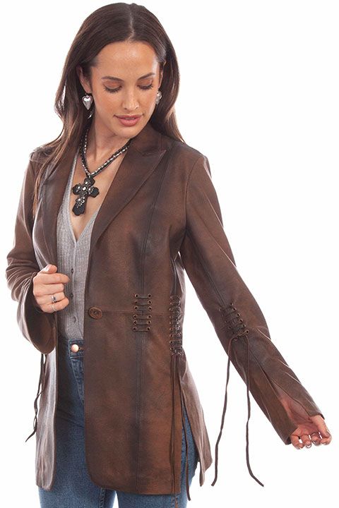Skully Leather Coat L1089, Womens Jacket: Small