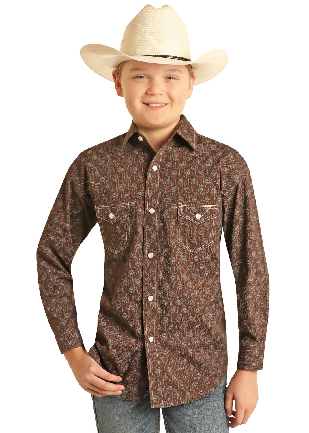 Rock & Roll Boys Long Sleeve Medallion Vintage Snap RRBSOSR0RF, Womens Shirts: XS