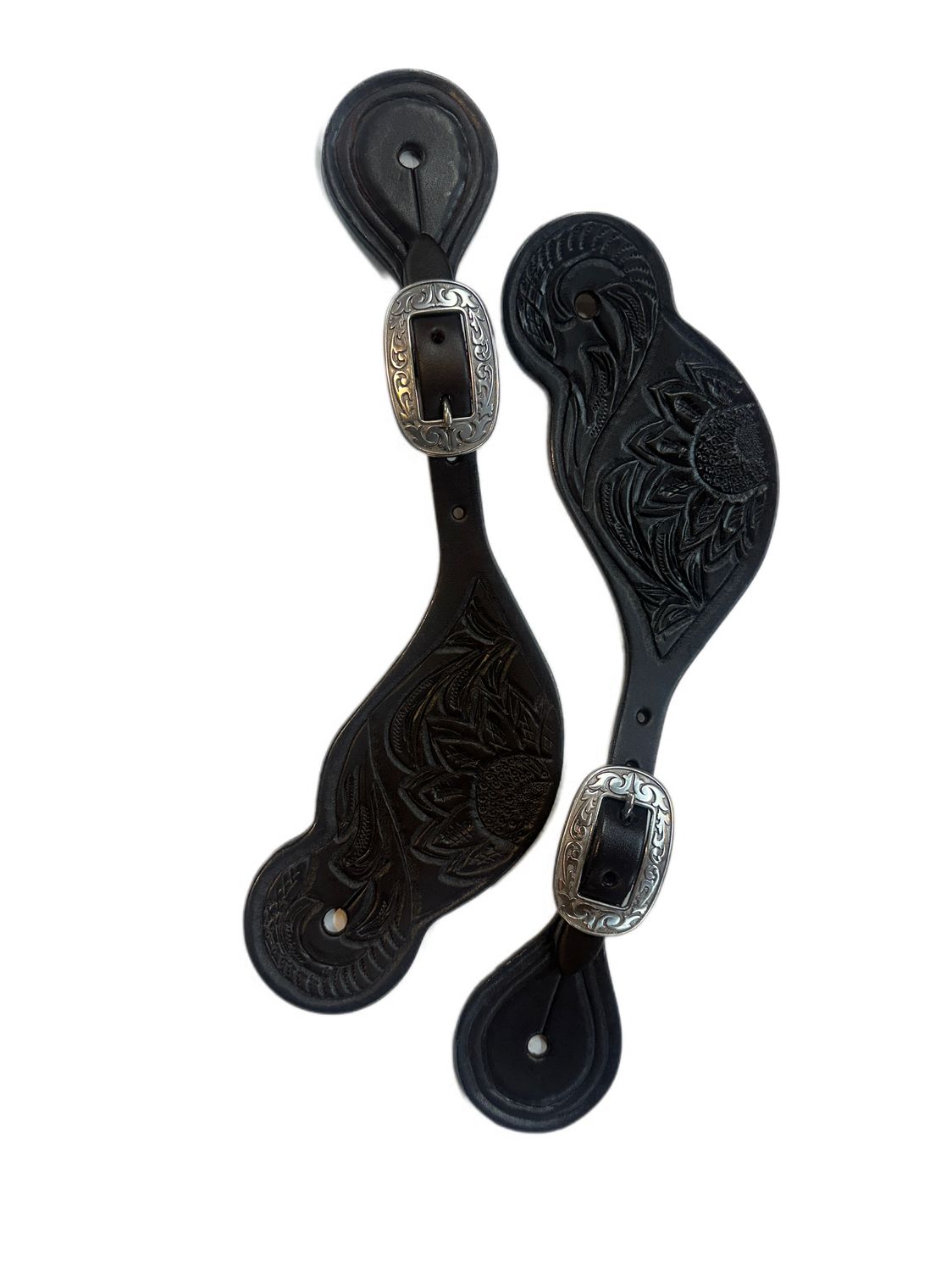Wyoming Saddle Company Hand Carved Sunflower Spur Strap