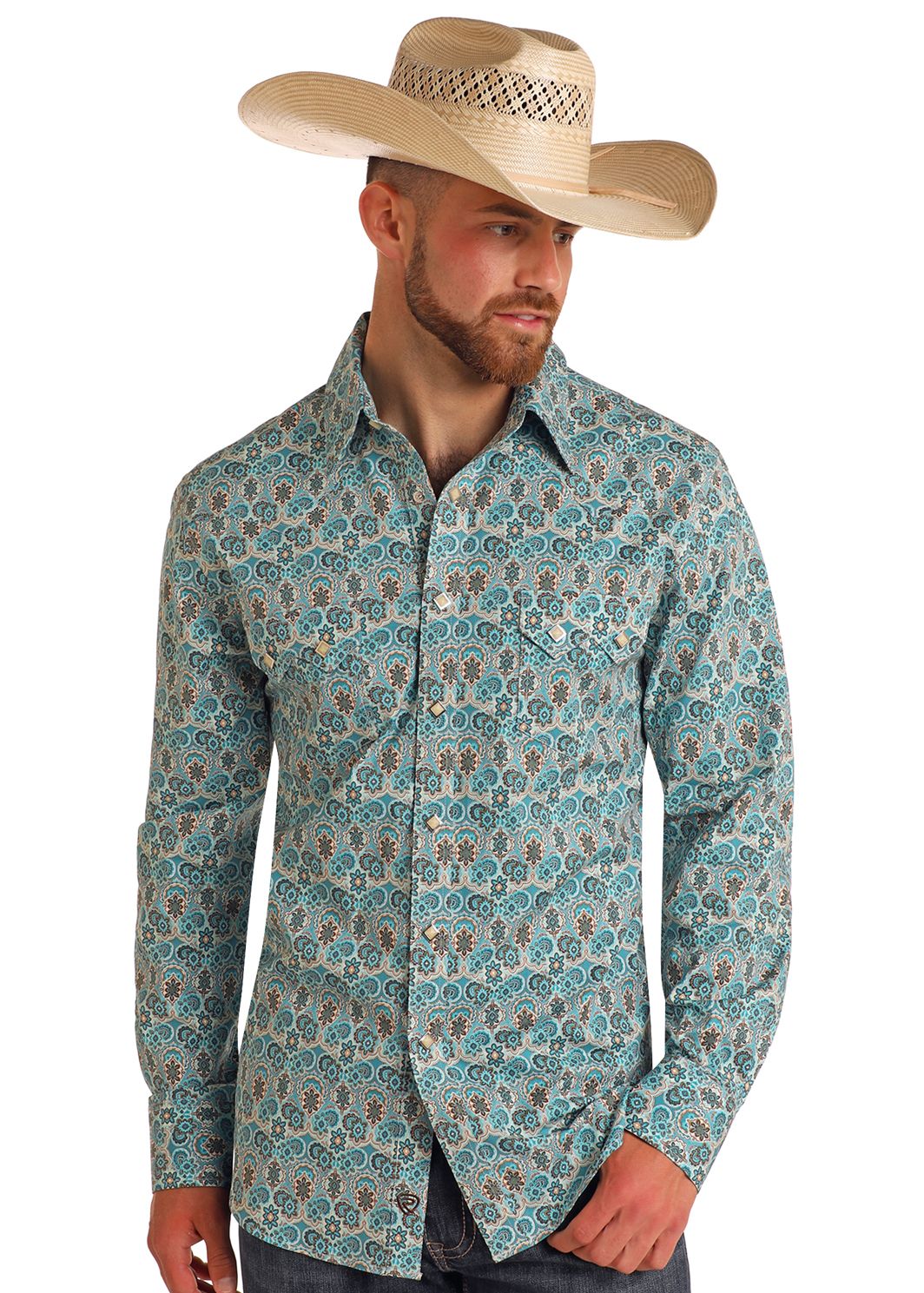 Rock & Roll Mens Long Sleeve Paisley Print BMN2S05851, XS-5X: S