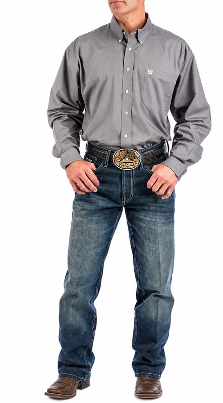 Cinch Solid Gray Button-Down Western Shirt  MTW1104238