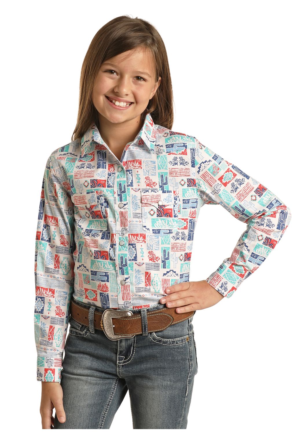 Panhandle Rough Stock Girls LS Snap RSGSOSR19S, Kids Shirts: X Small